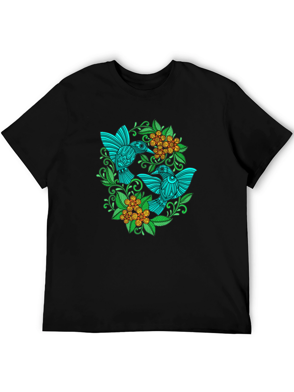 Hummingbird Floral T-Shirt - Black