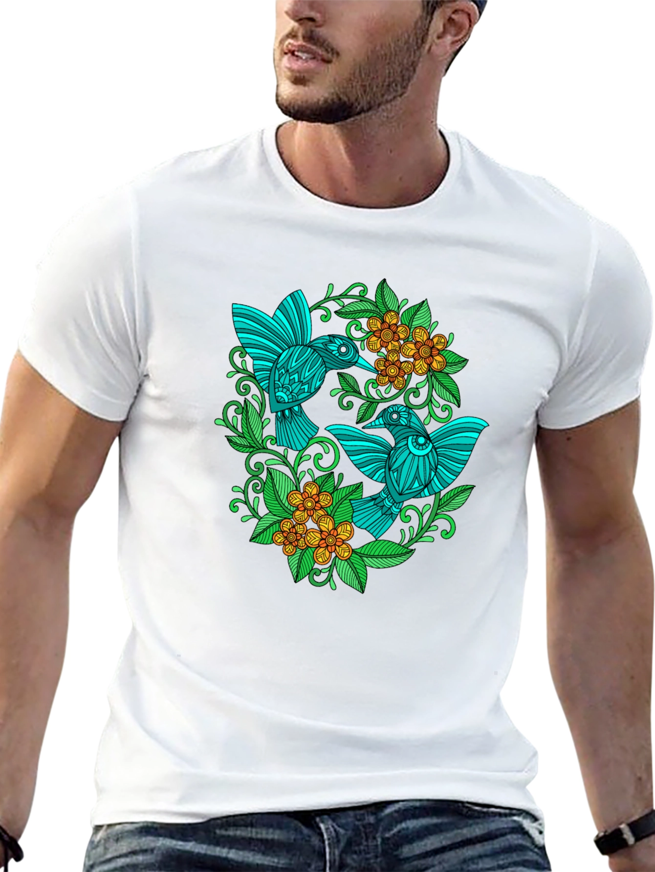 Hummingbird Floral T-Shirt - Black