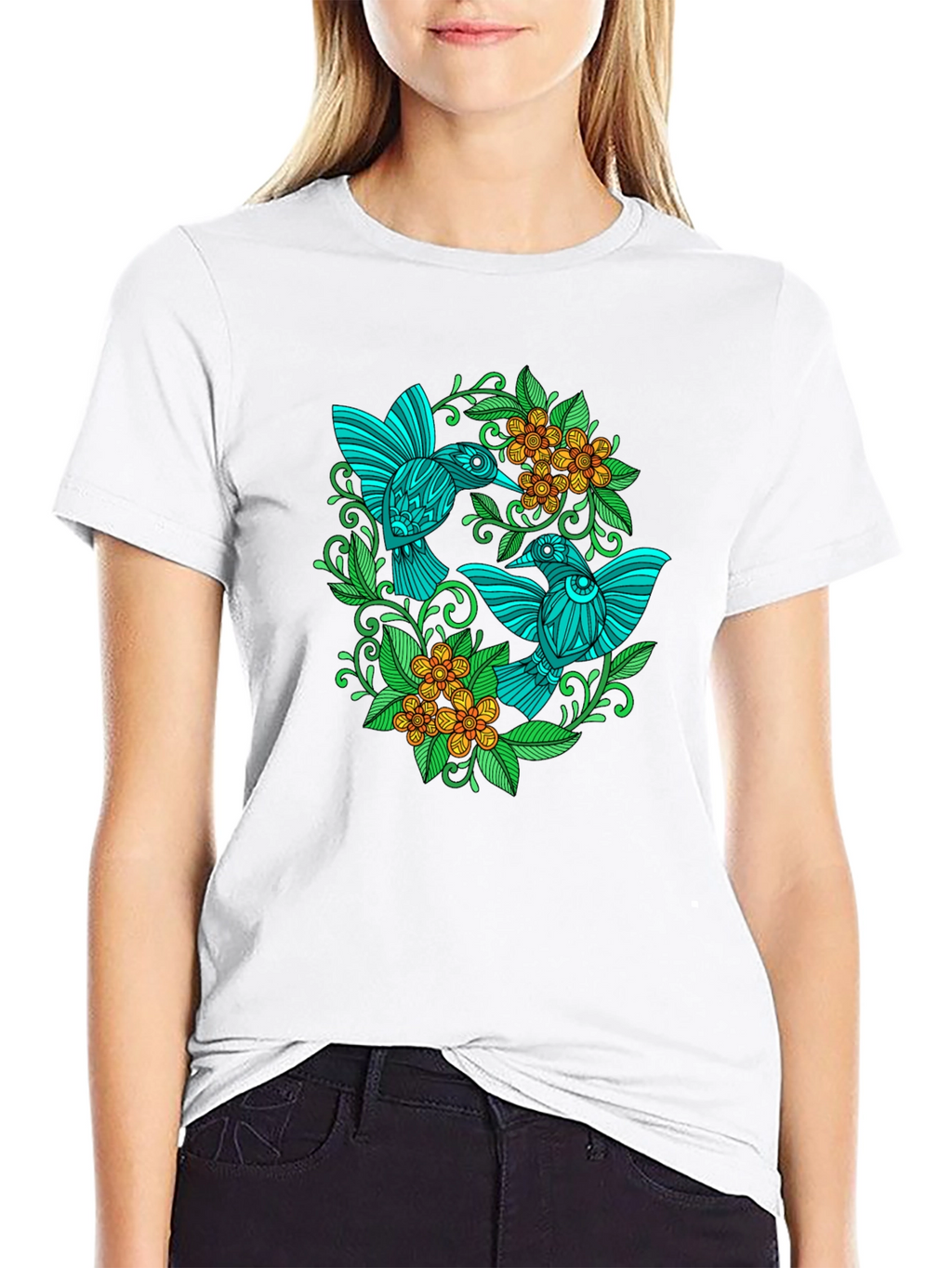 Hummingbird Floral T-Shirt - Black