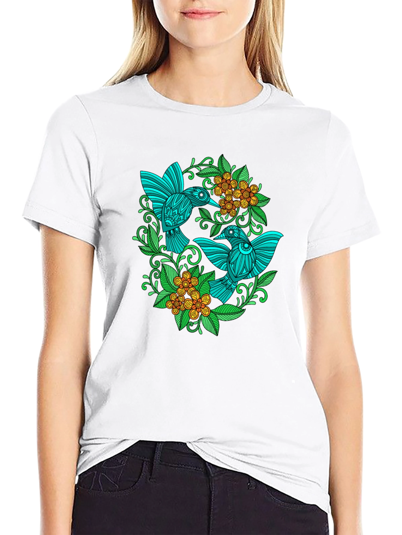 Hummingbird Floral T-Shirt - Black