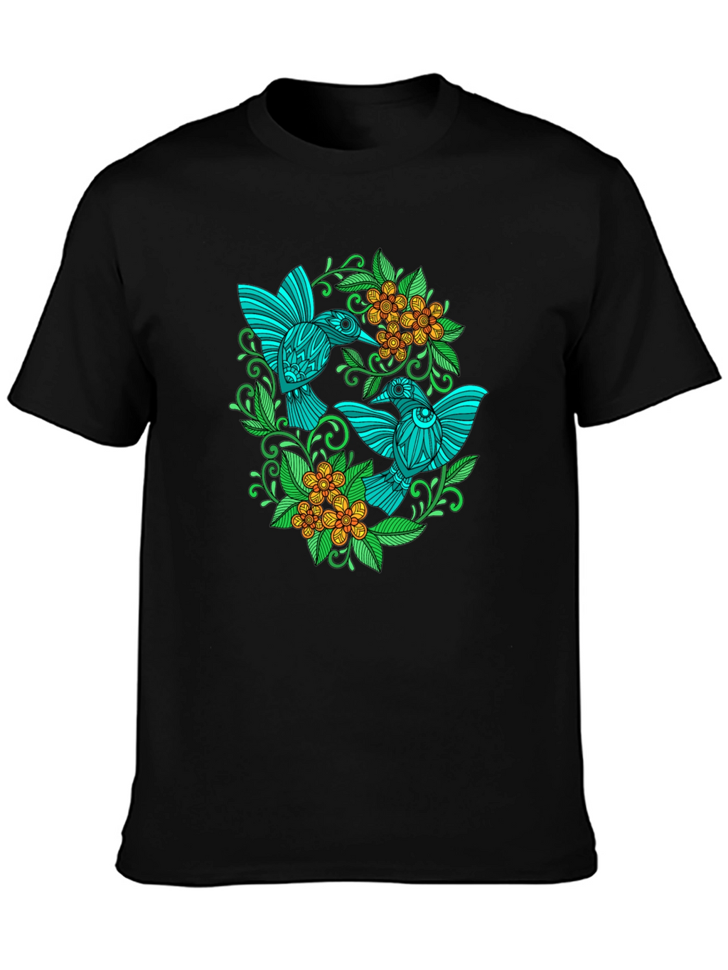 Hummingbird Floral T-Shirt - Black