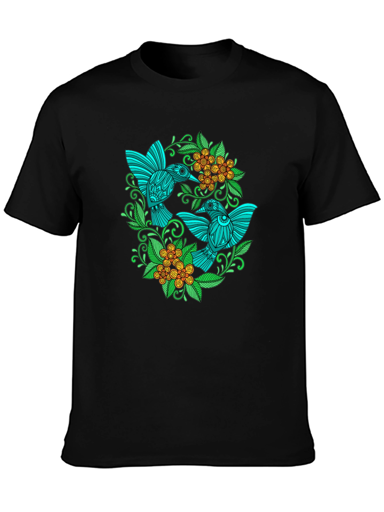 Hummingbird Floral T-Shirt - Black