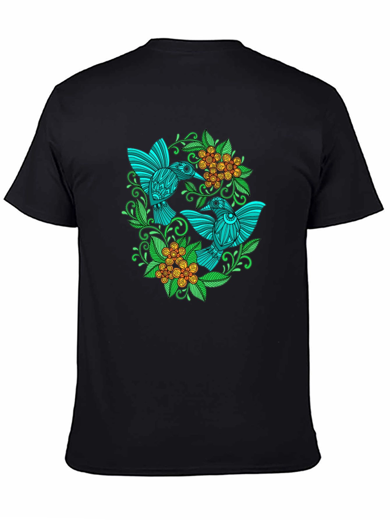 Hummingbird Floral T-Shirt - Black