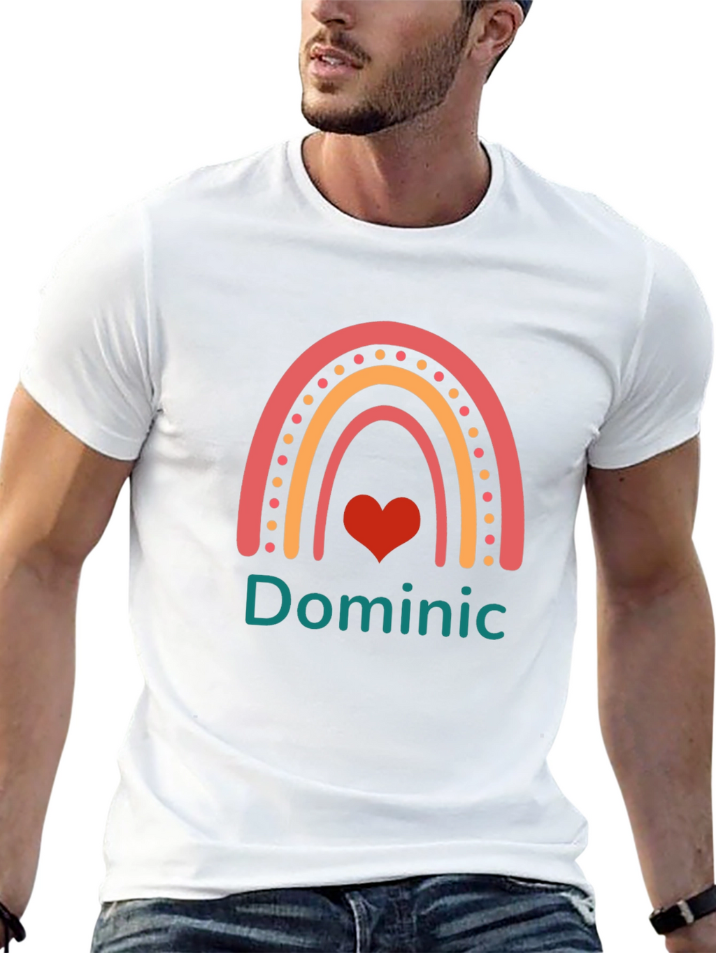 Personalized Dominic Rainbow Heart T-Shirt