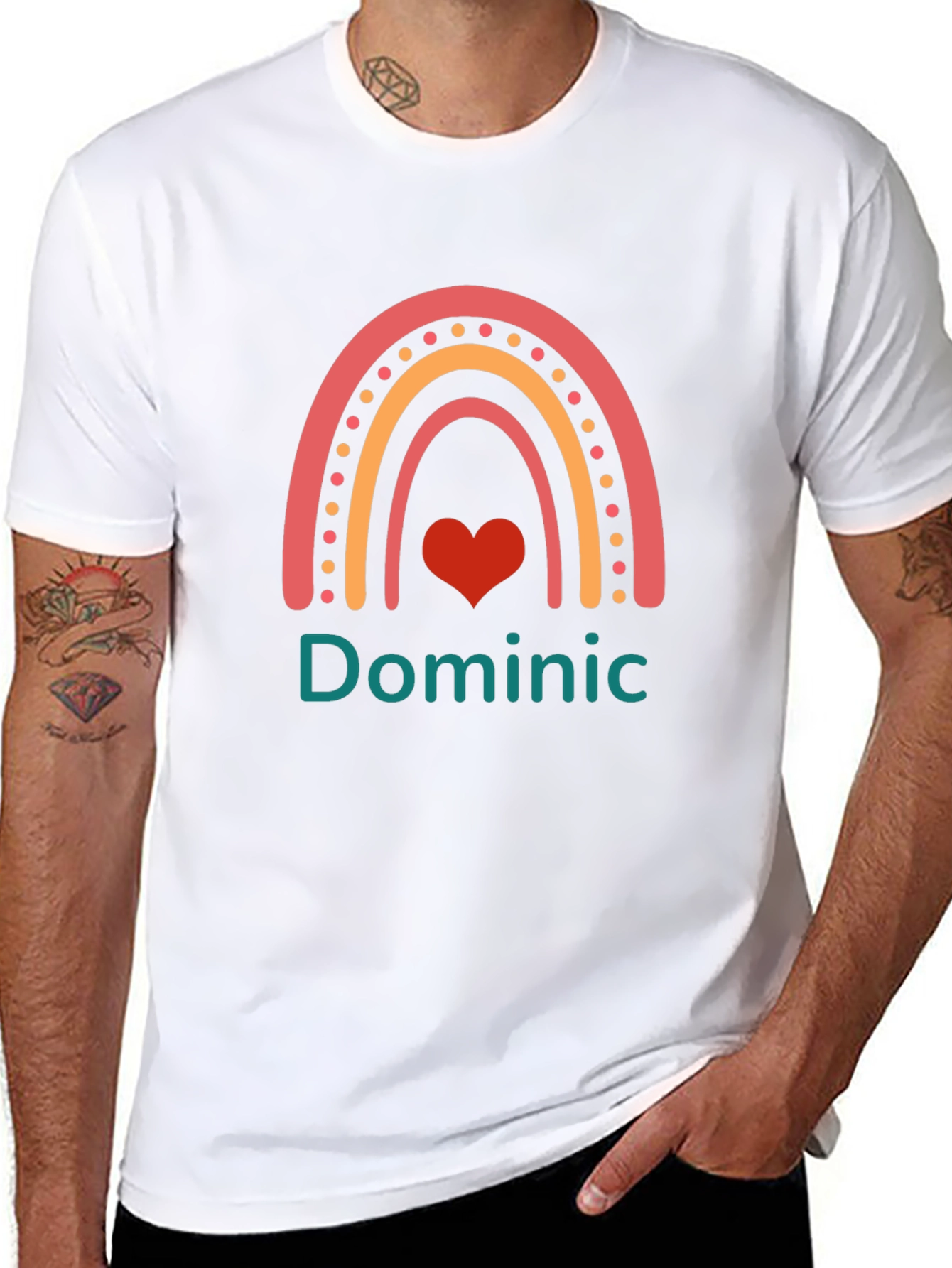 Personalized Dominic Rainbow Heart T-Shirt