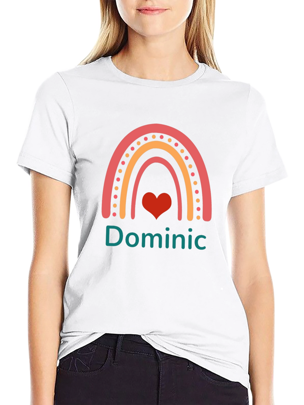 Personalized Dominic Rainbow Heart T-Shirt