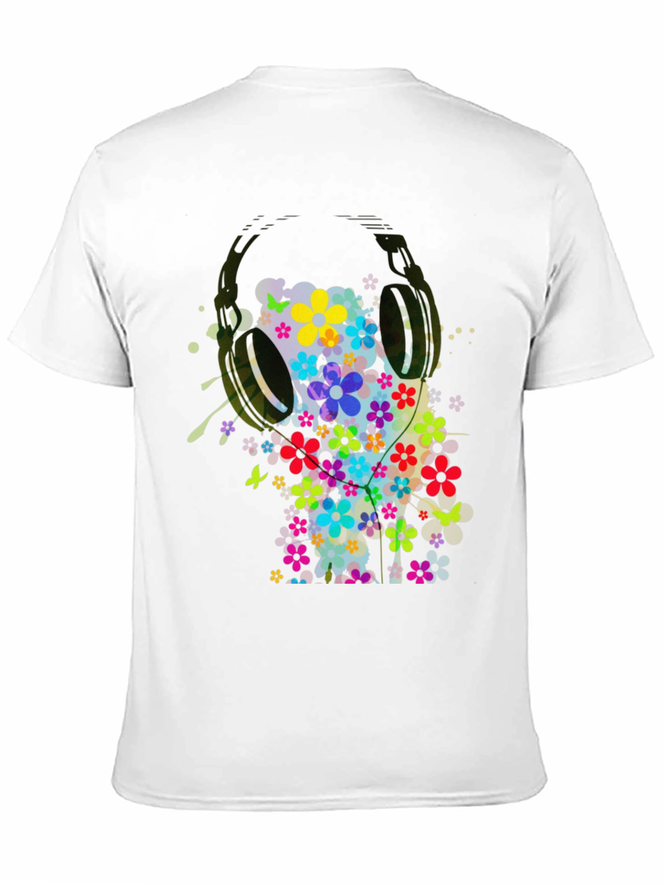 Floral Headphones Mens Graphic Tee - Black