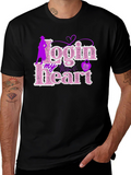 Login My Heart Black Cotton Graphic Tee
