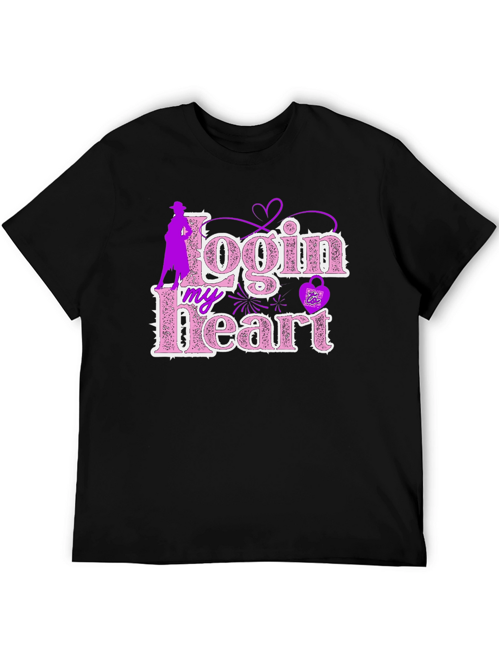 Login My Heart Black Cotton Graphic Tee