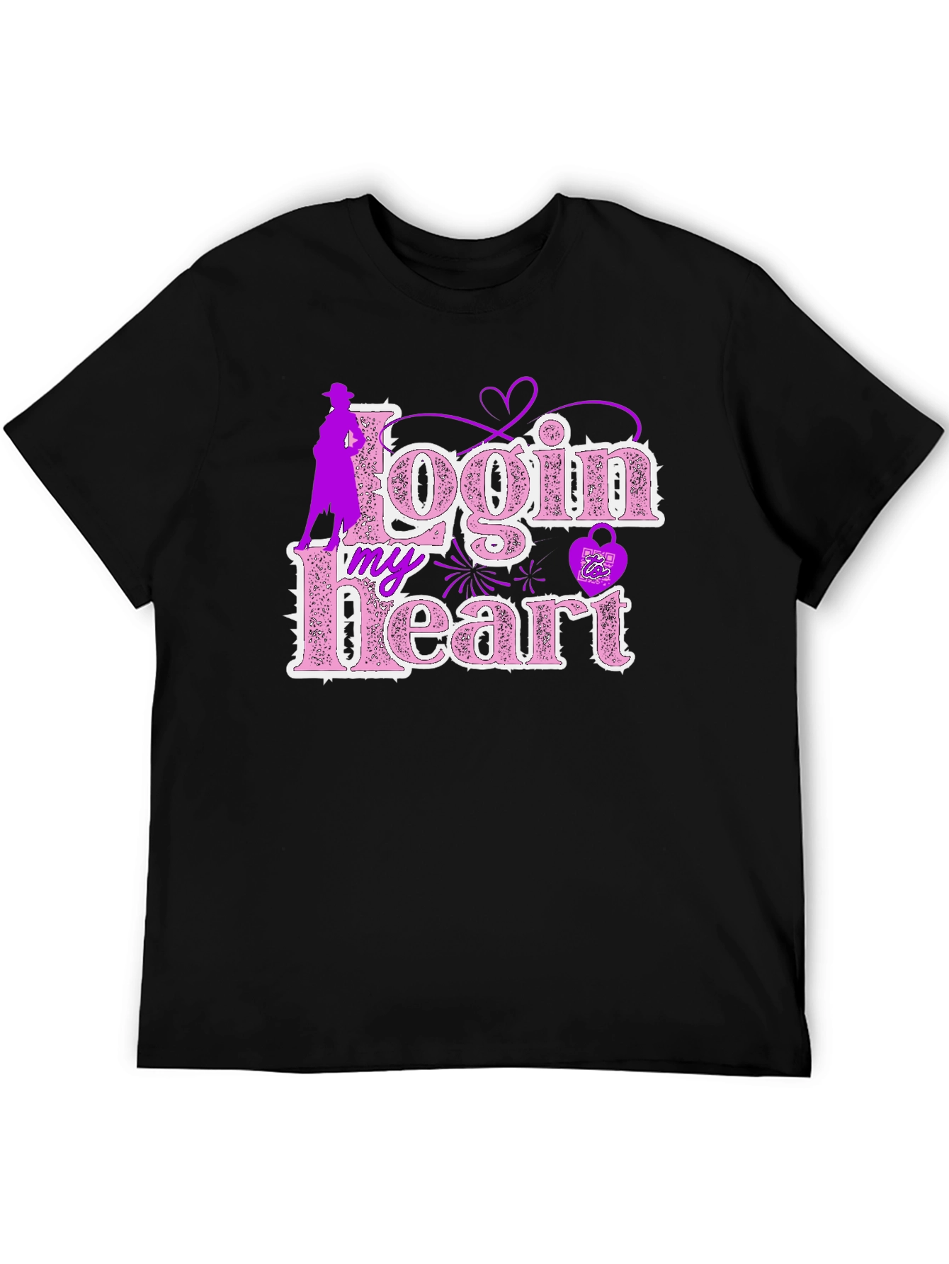 Login My Heart Black Cotton Graphic Tee