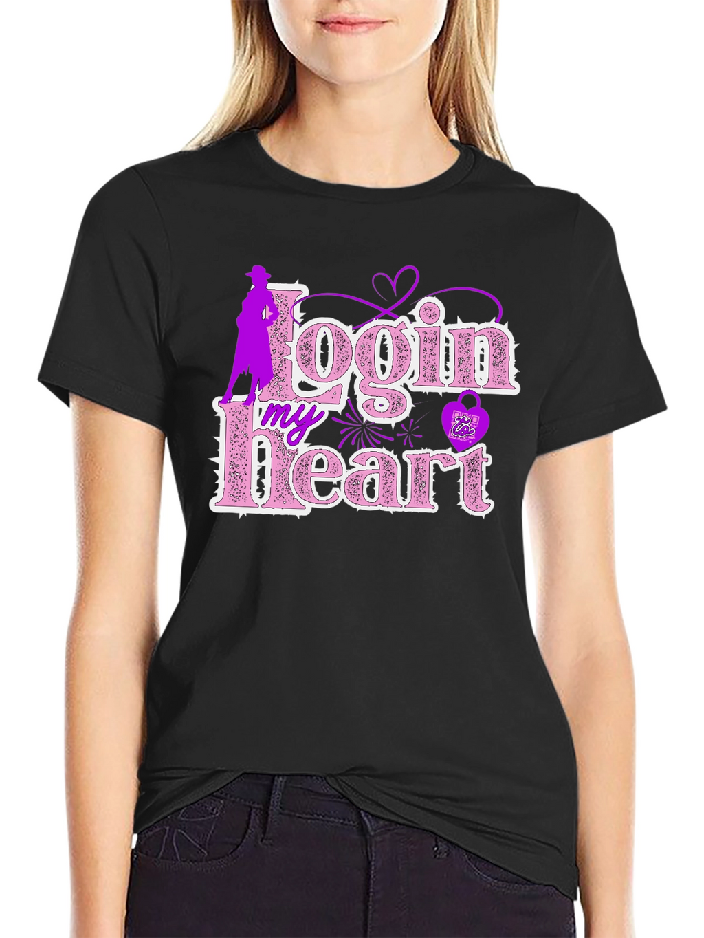 Login My Heart Black Cotton Graphic Tee