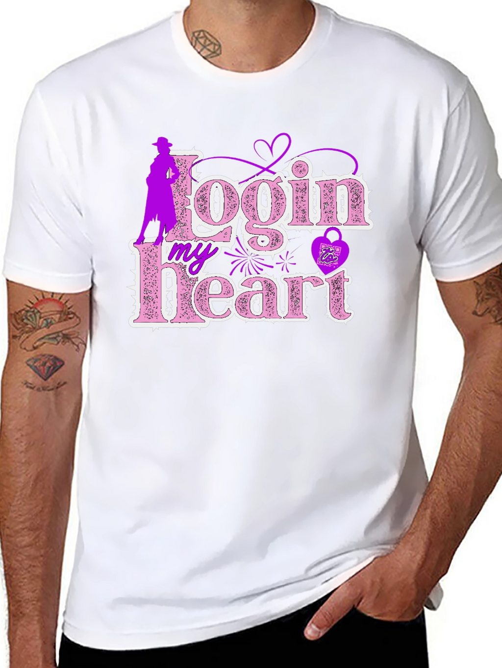 Login My Heart Black Cotton Graphic Tee