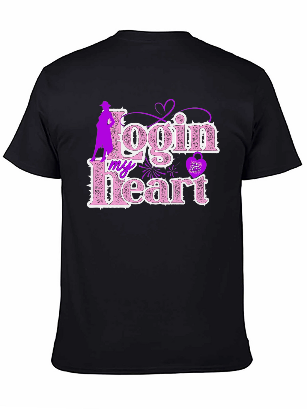 Login My Heart Black Cotton Graphic Tee