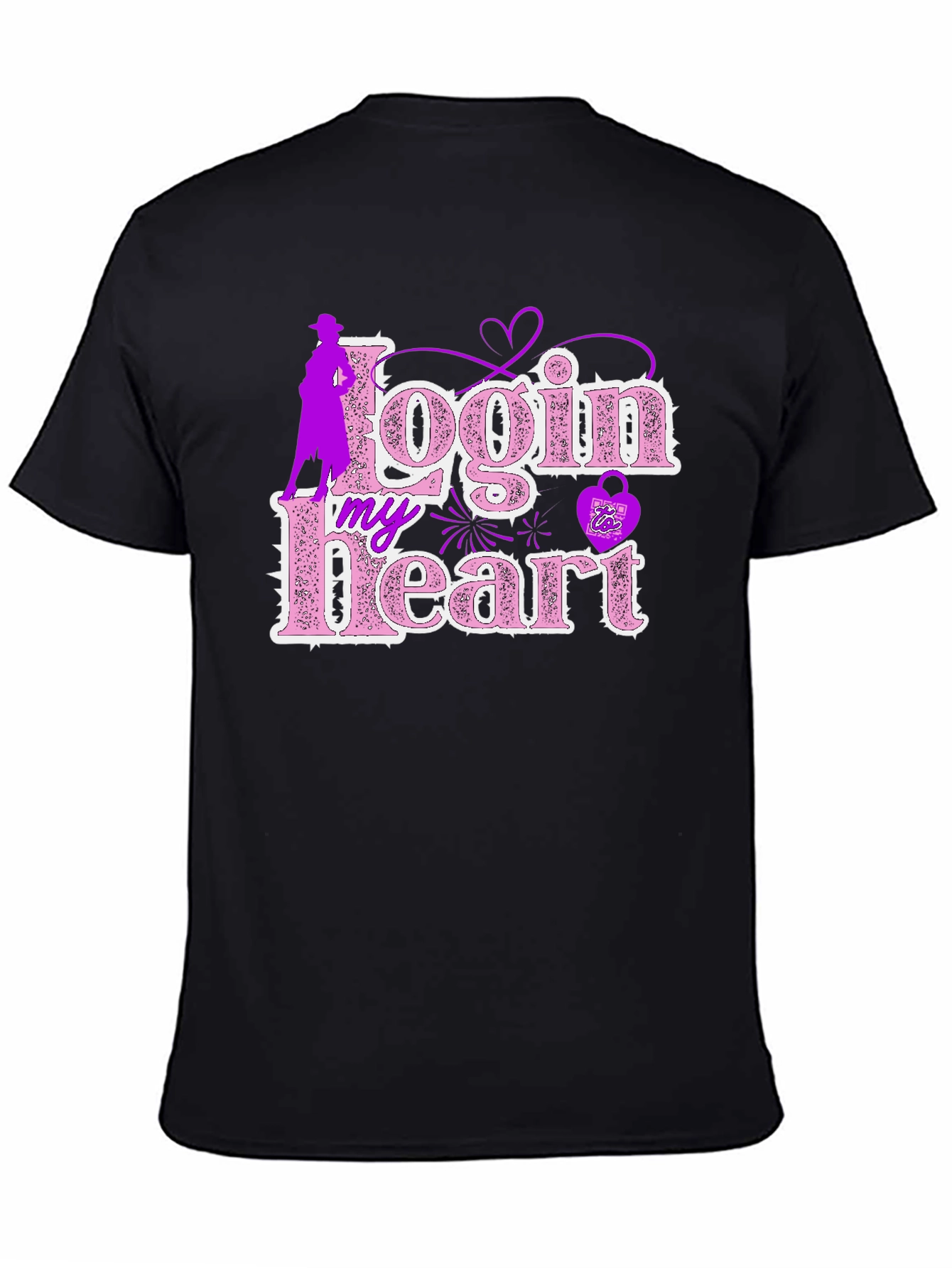 Login My Heart Black Cotton Graphic Tee