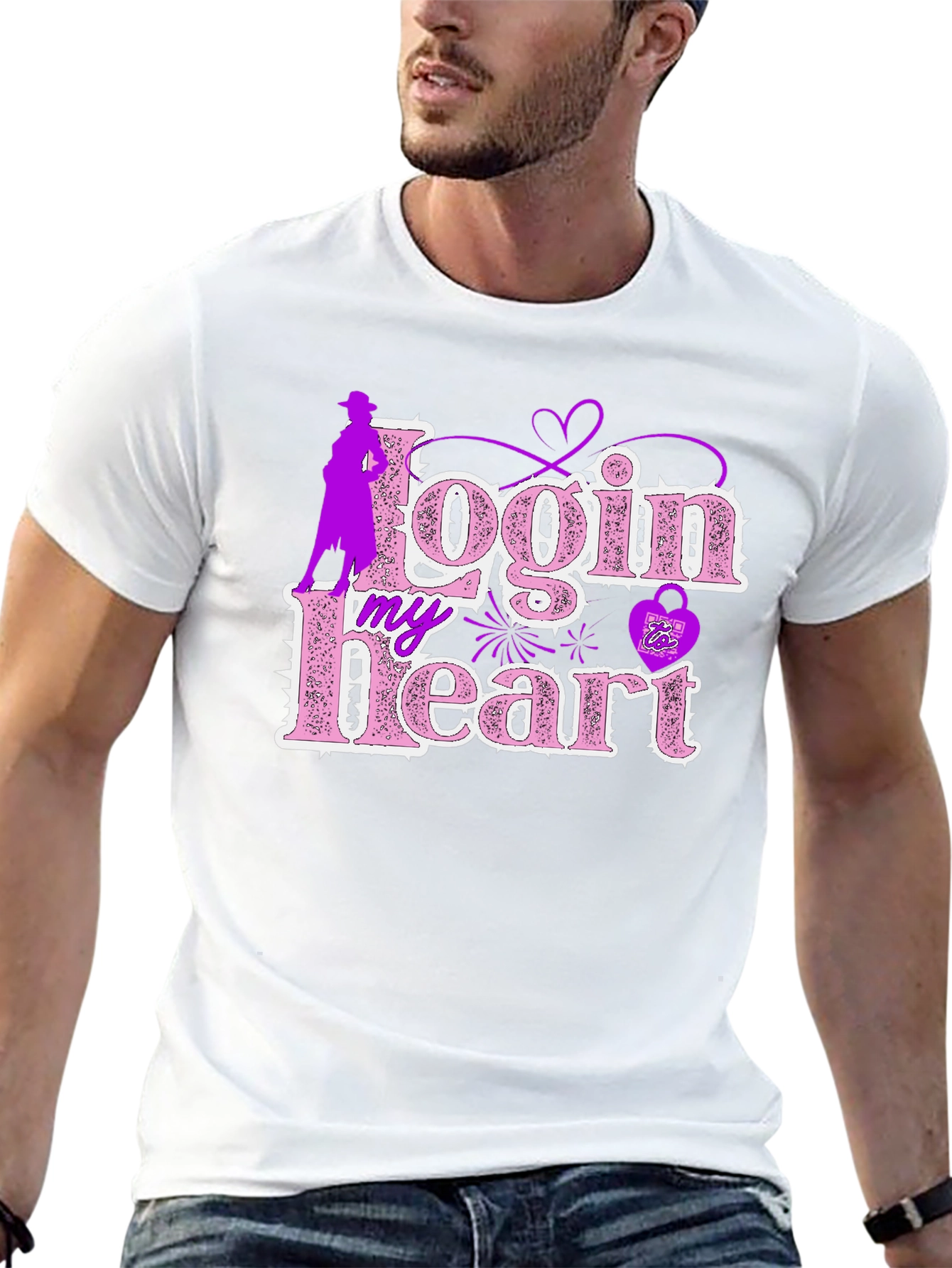 Login My Heart Black Cotton Graphic Tee