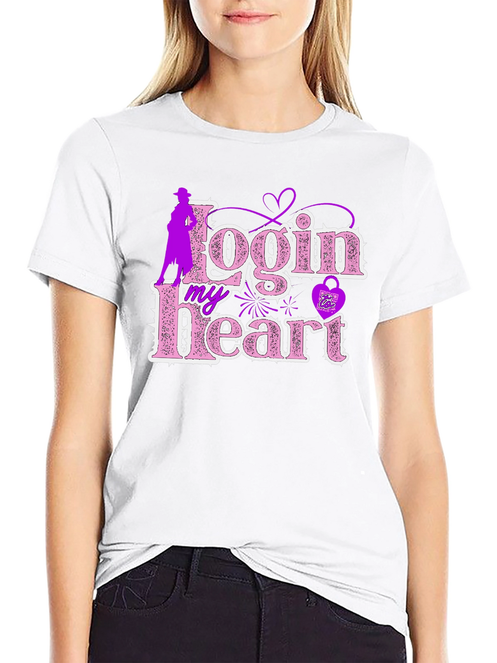 Login My Heart Black Cotton Graphic Tee