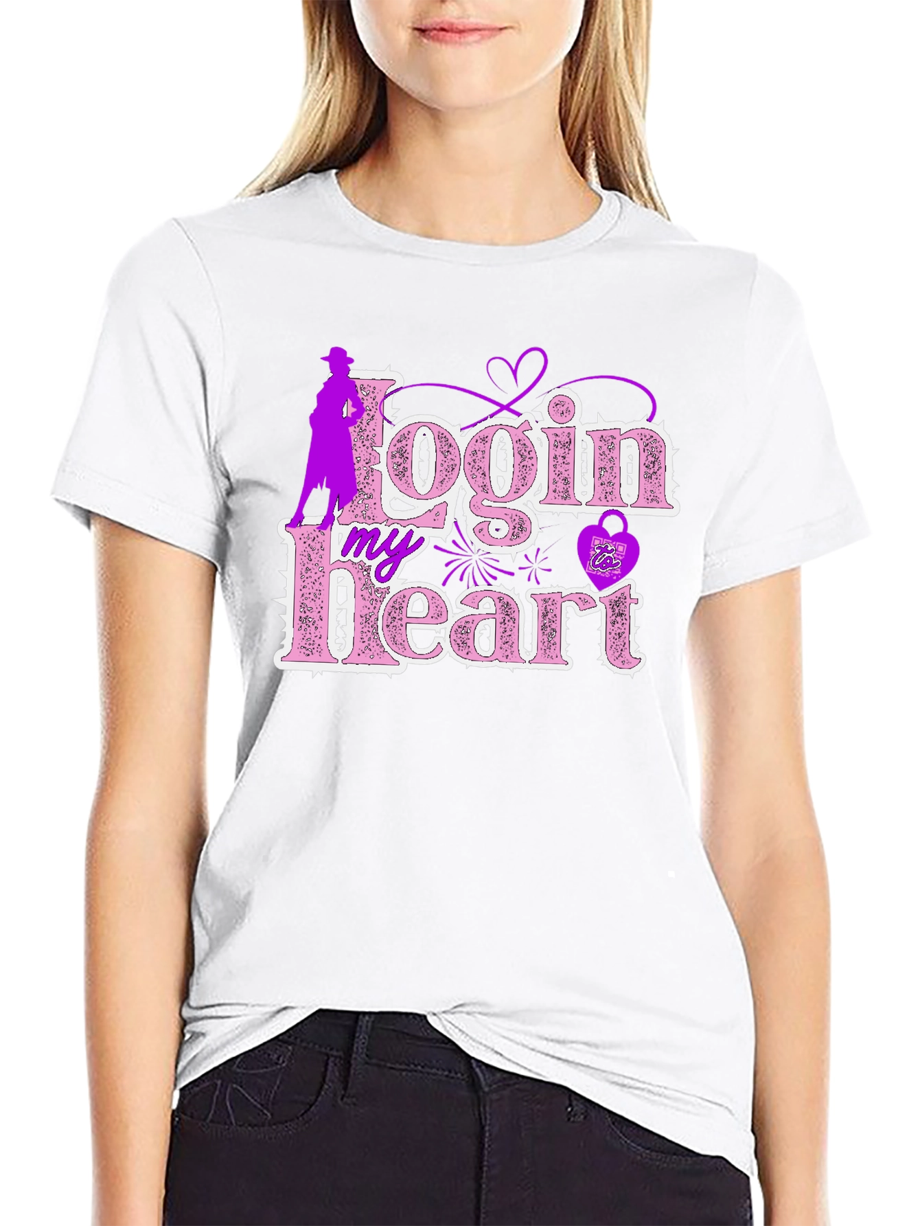 Login My Heart Black Cotton Graphic Tee