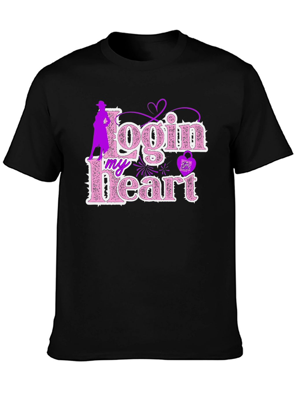 Login My Heart Black Cotton Graphic Tee