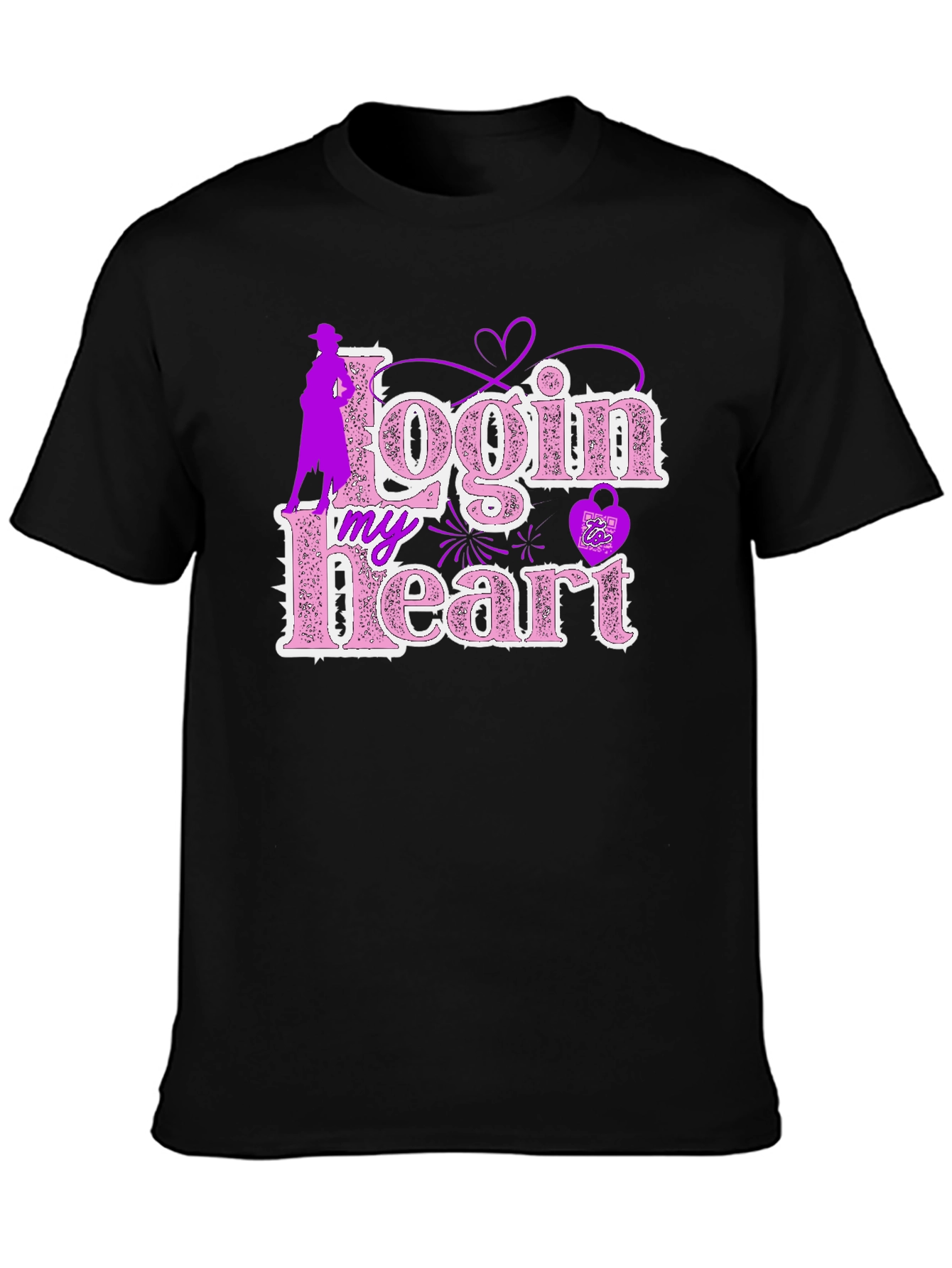 Login My Heart Black Cotton Graphic Tee
