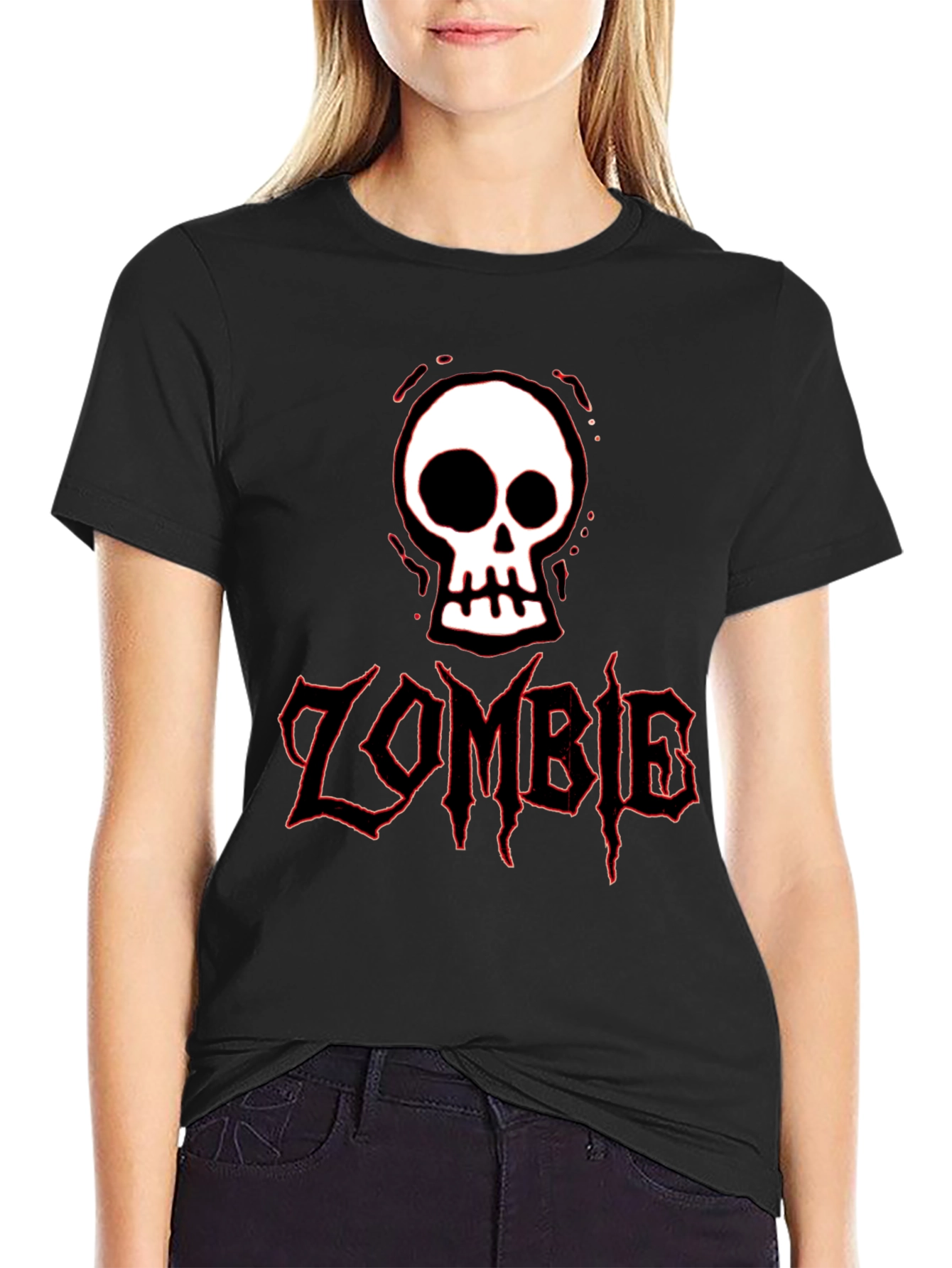 Zombie Skull Graphic Tee - Black Cotton T-Shirt for Men