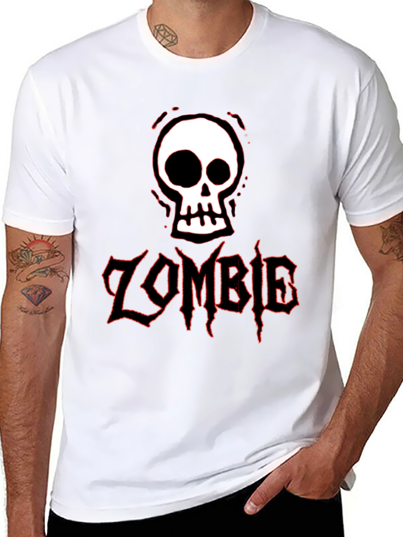 Zombie Skull Graphic Tee - Black Cotton T-Shirt for Men