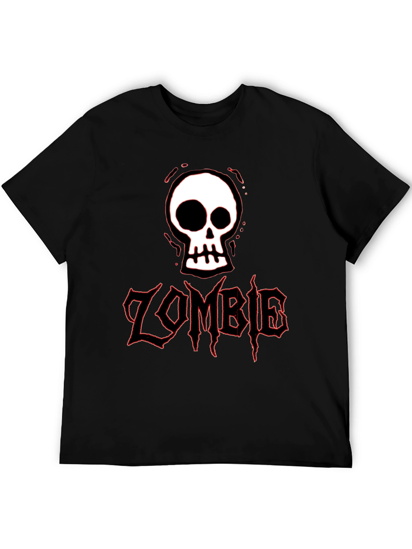 Zombie Skull Graphic Tee - Black Cotton T-Shirt for Men