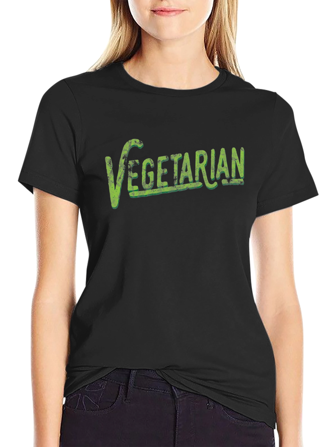 Vegetarian Graphic Tee - Black Short Sleeve Crew Neck