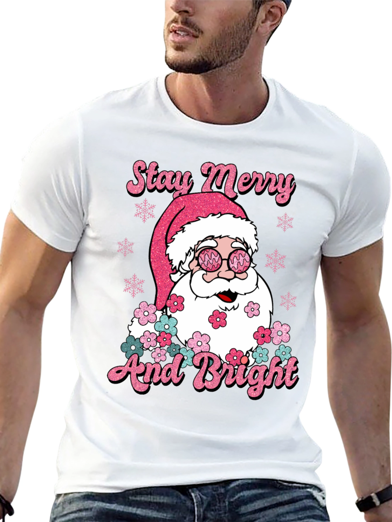 Stay Merry and Bright Santa T-Shirt