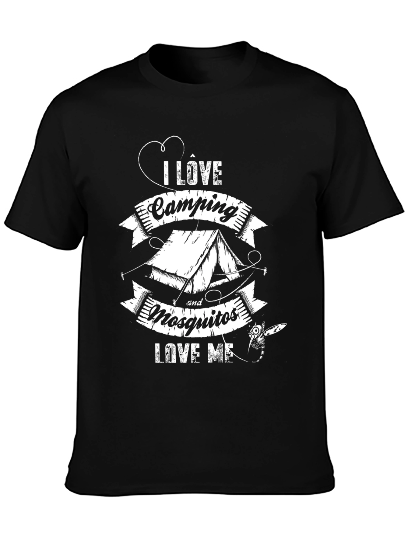 I Love Camping & Mosquitos Graphic Tee - Black Cotton Casual