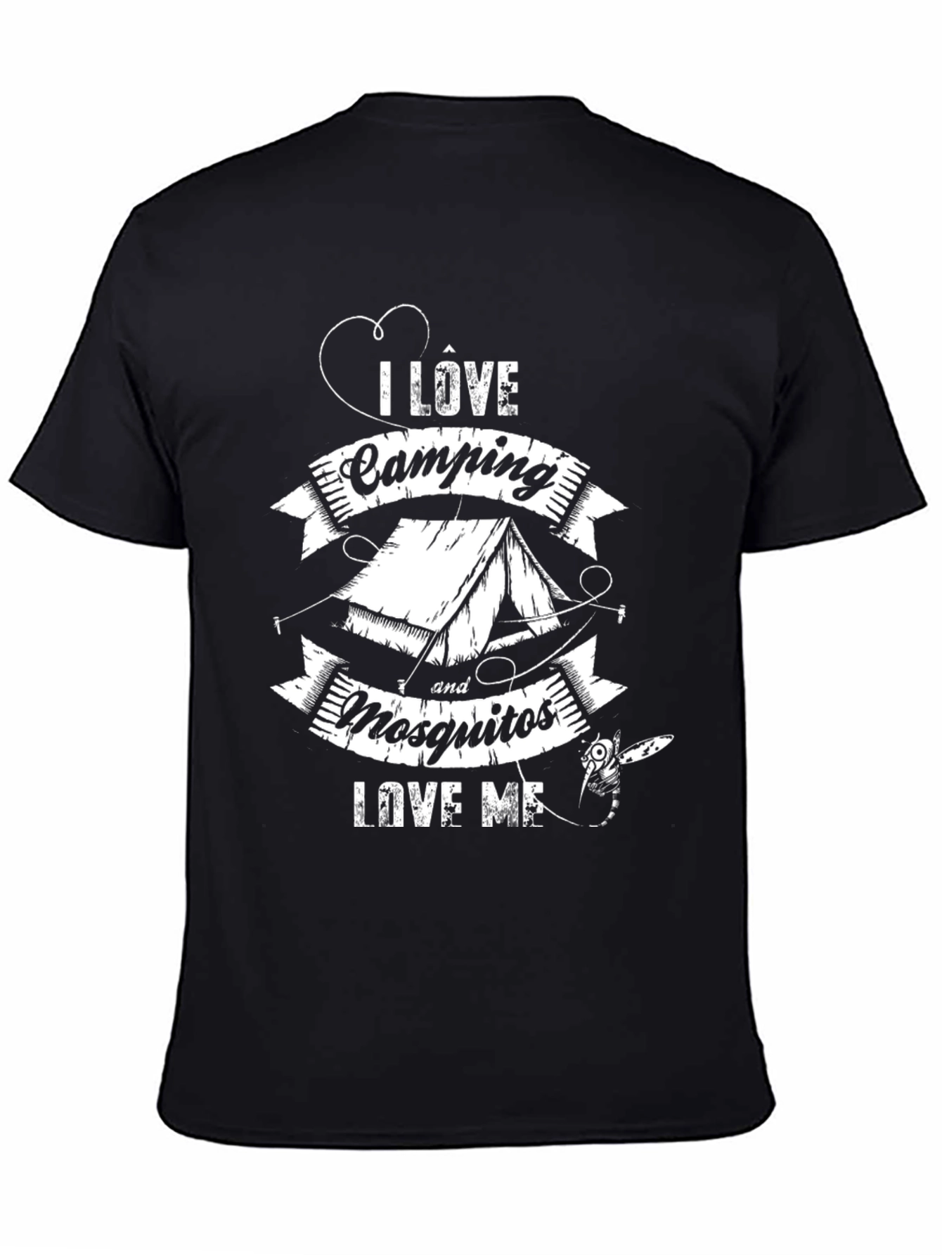 I Love Camping & Mosquitos Graphic Tee - Black Cotton Casual