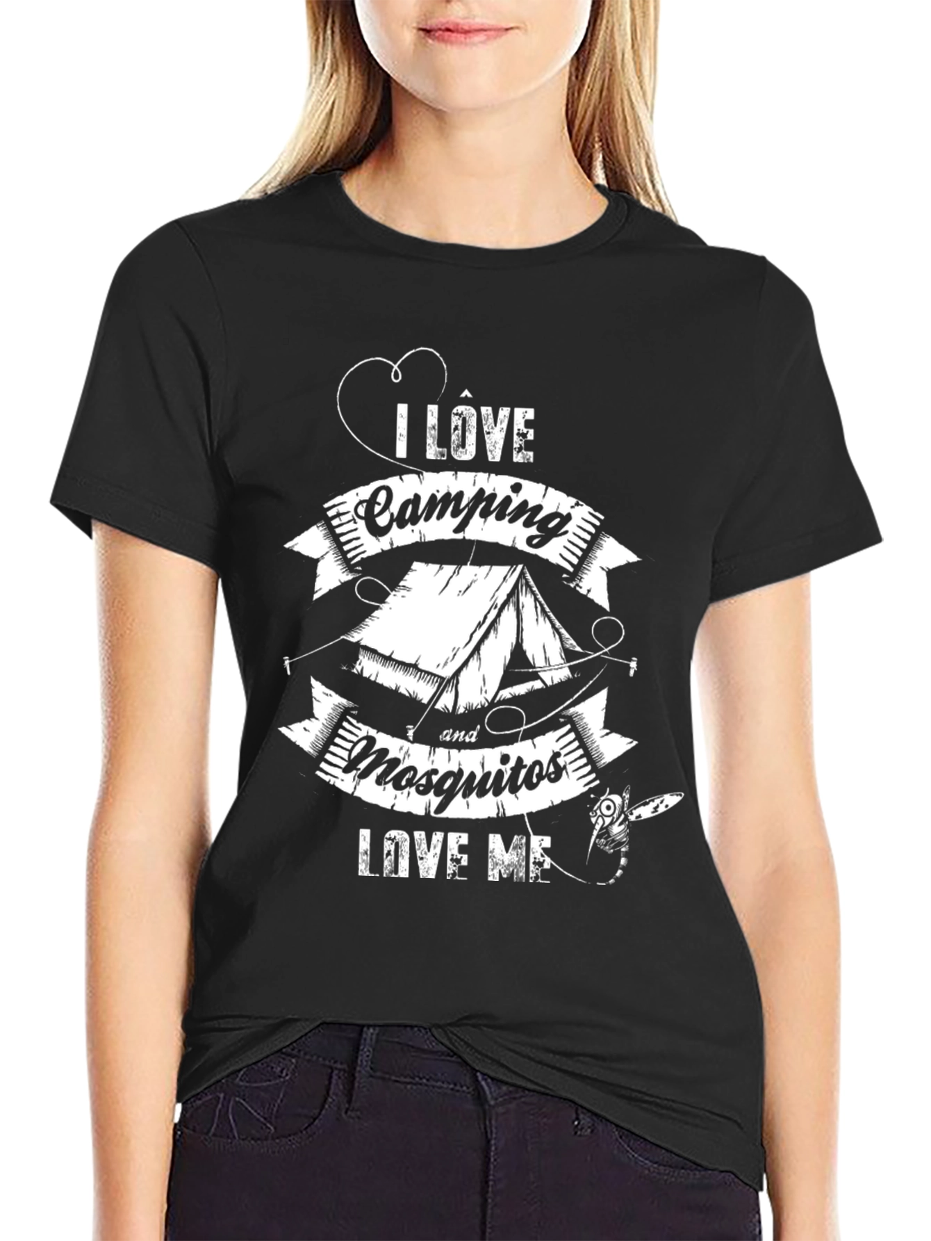 I Love Camping & Mosquitos Graphic Tee - Black Cotton Casual