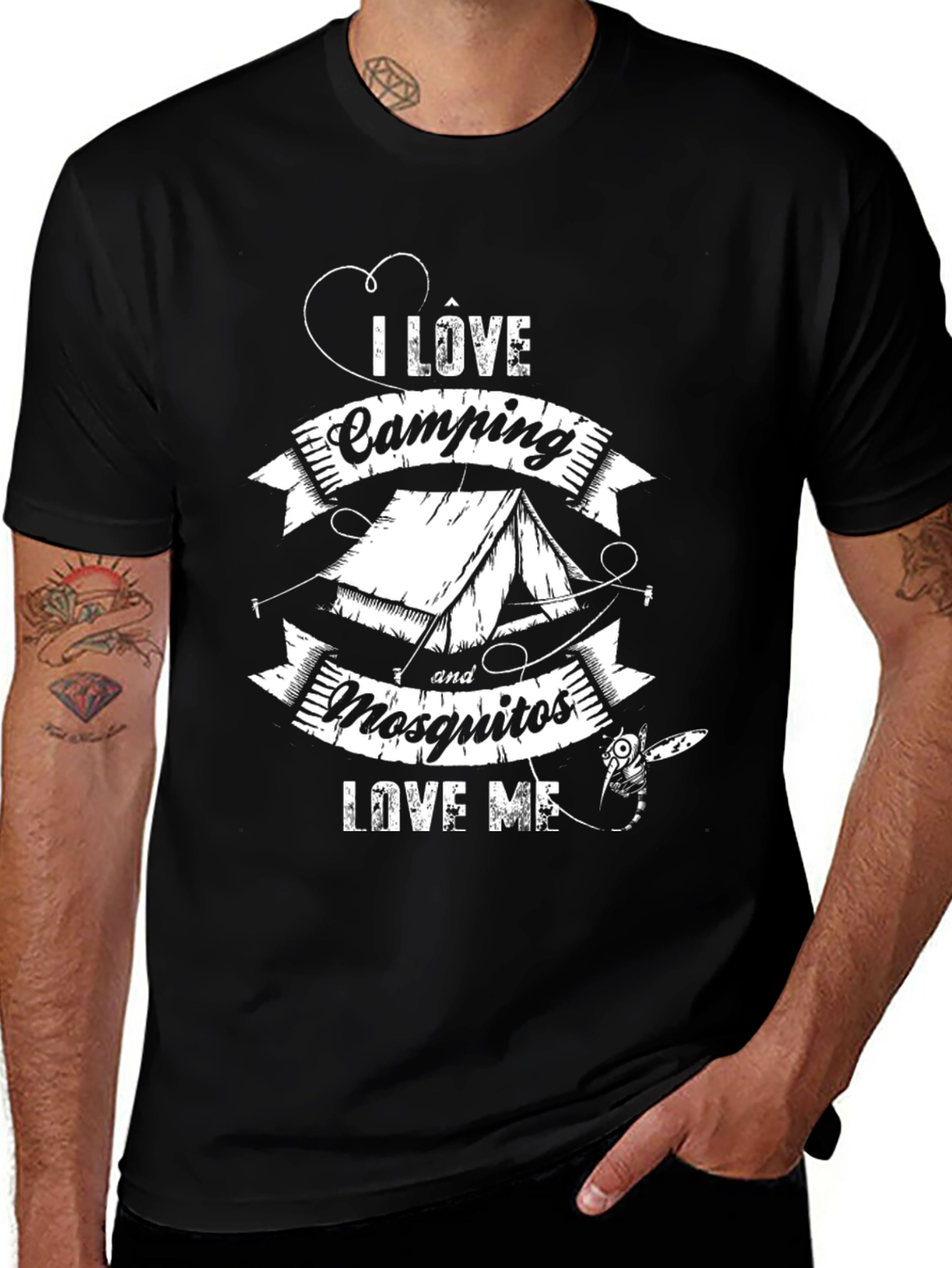 I Love Camping & Mosquitos Graphic Tee - Black Cotton Casual