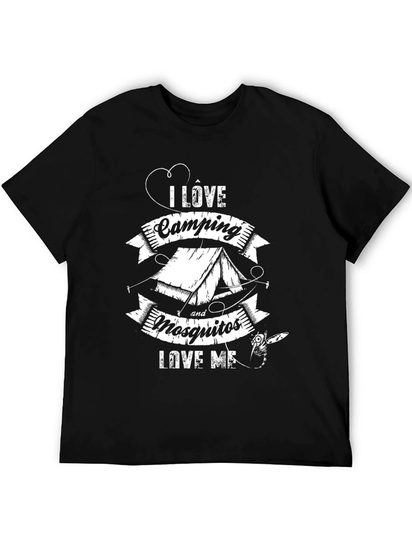 I Love Camping & Mosquitos Graphic Tee - Black Cotton Casual