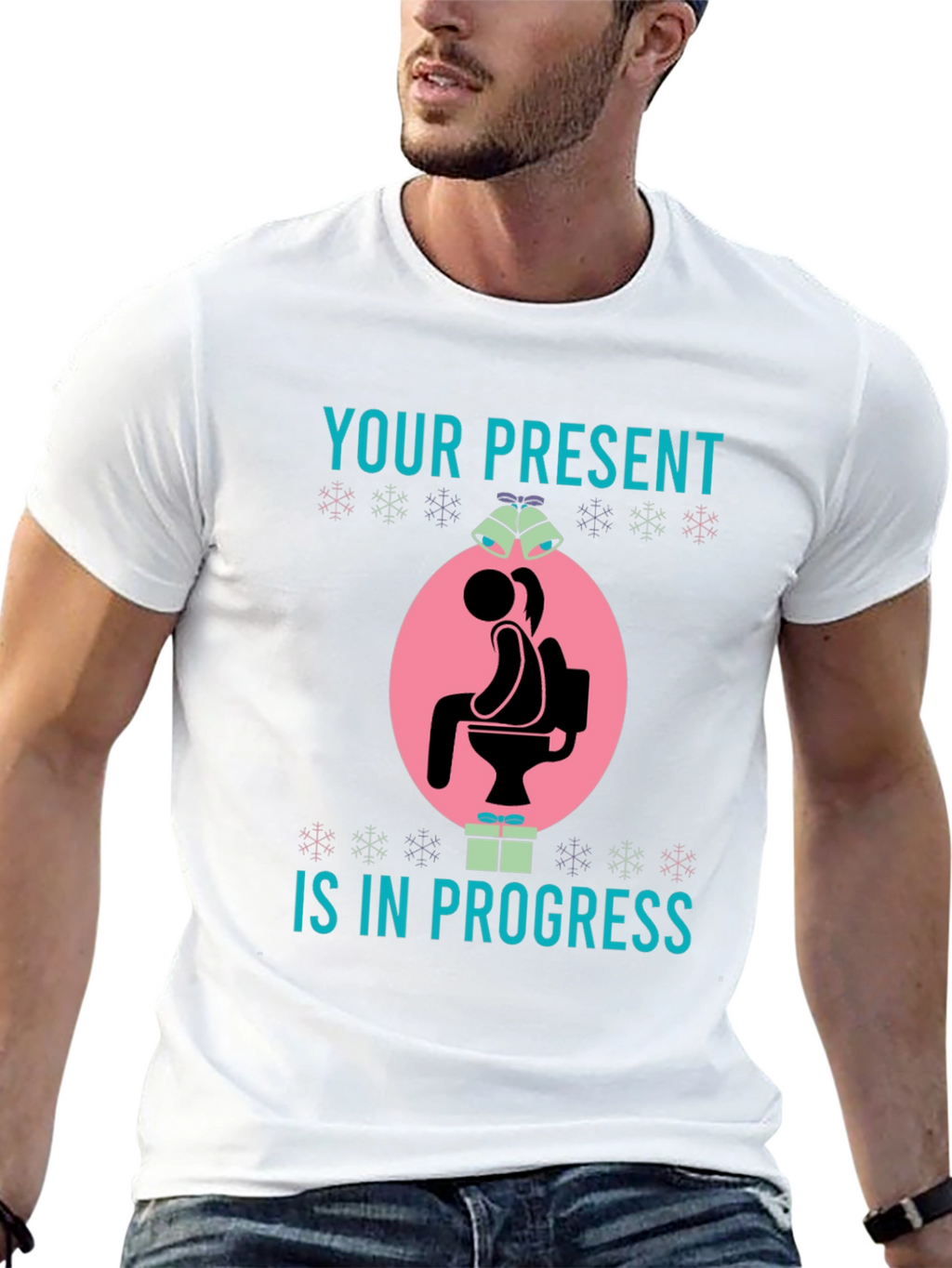 Humorous Present in Progress Christmas T-Shirt