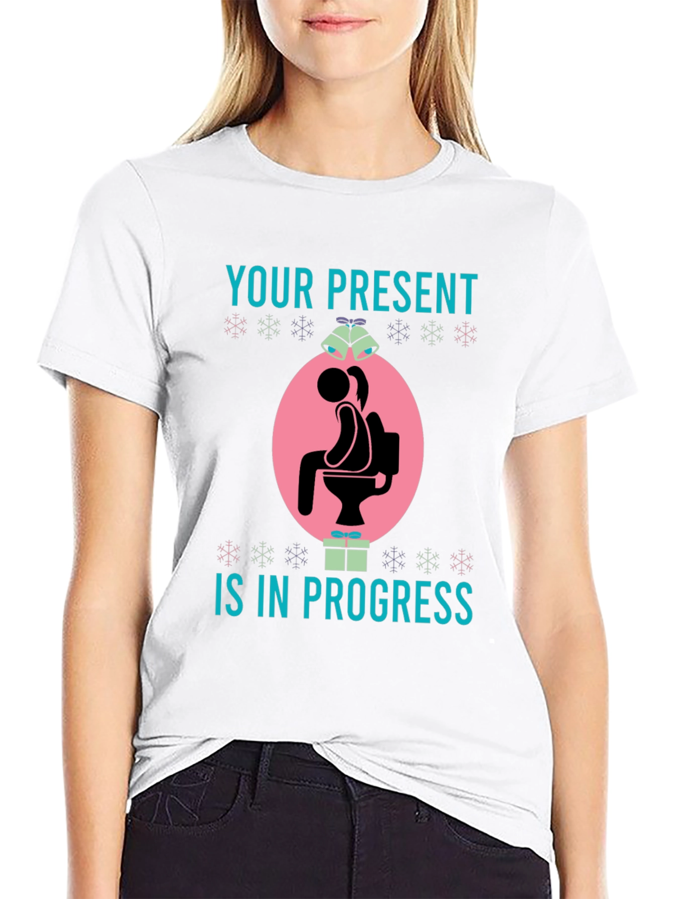 Humorous Present in Progress Christmas T-Shirt