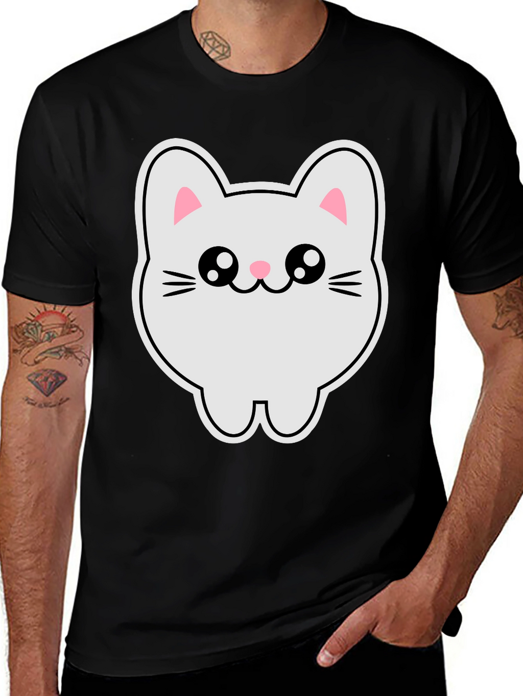Cute Kawaii Cat T-Shirt - Black Cotton Tee