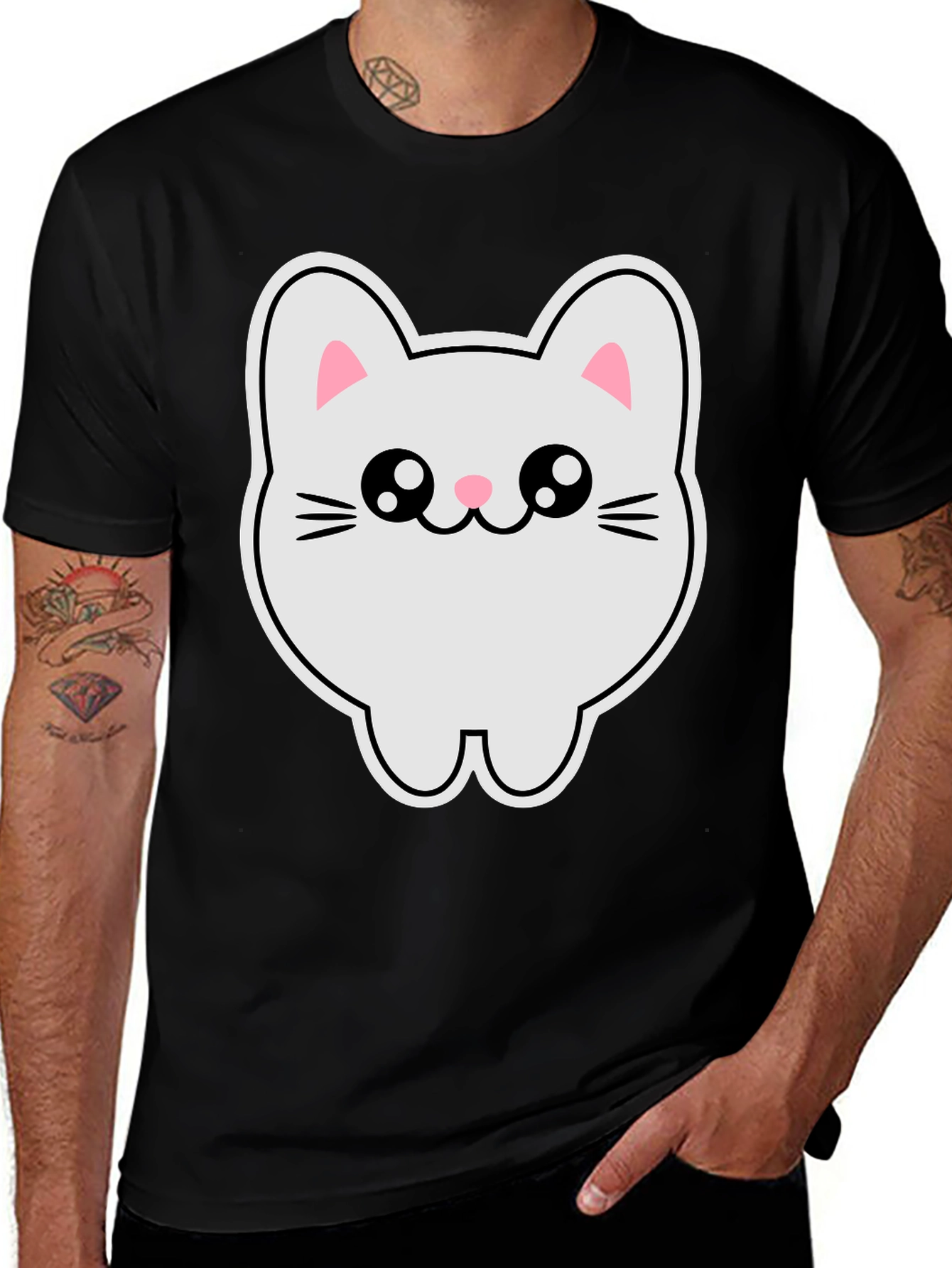 Cute Kawaii Cat T-Shirt - Black Cotton Tee