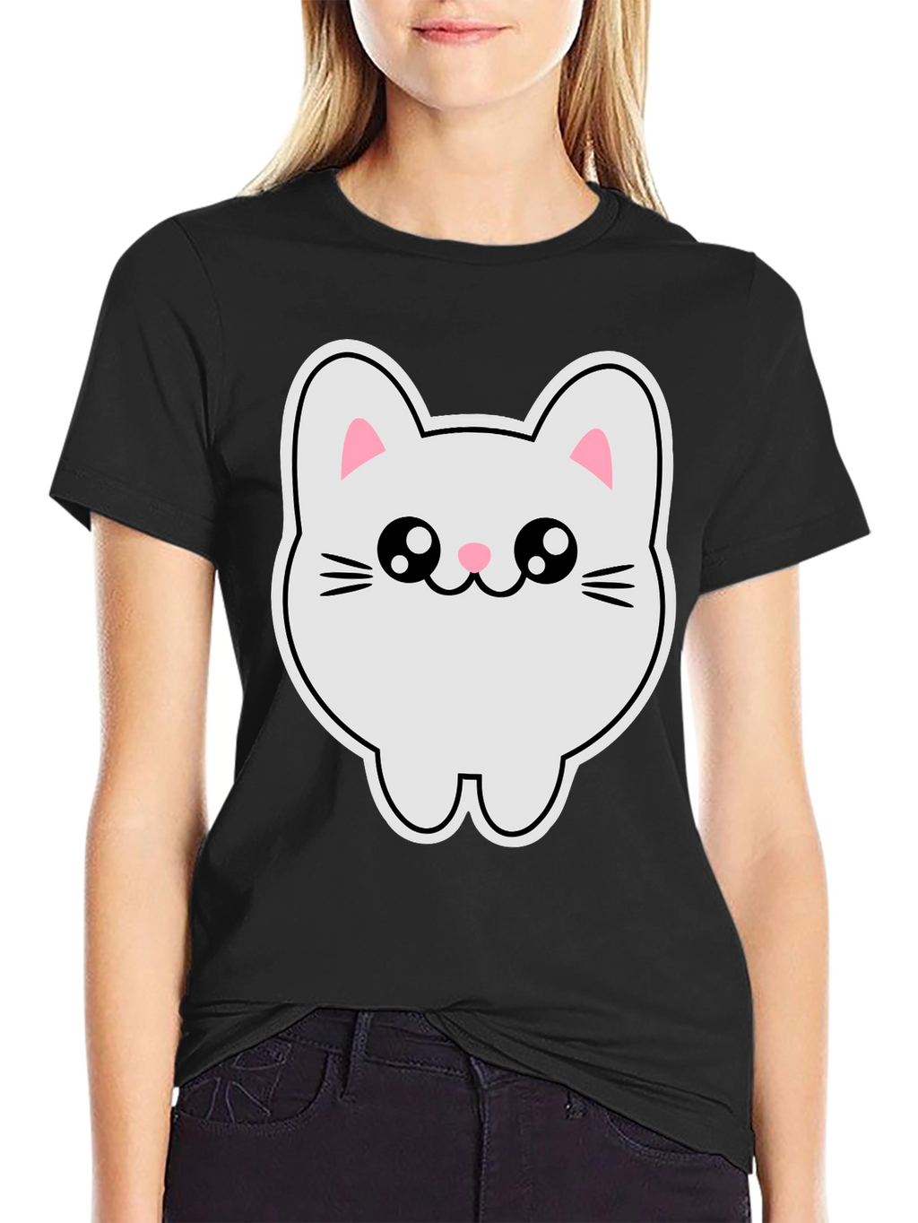 Cute Kawaii Cat T-Shirt - Black Cotton Tee