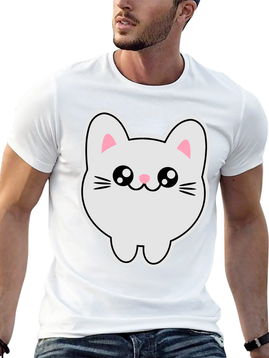 Cute Kawaii Cat T-Shirt - Black Cotton Tee