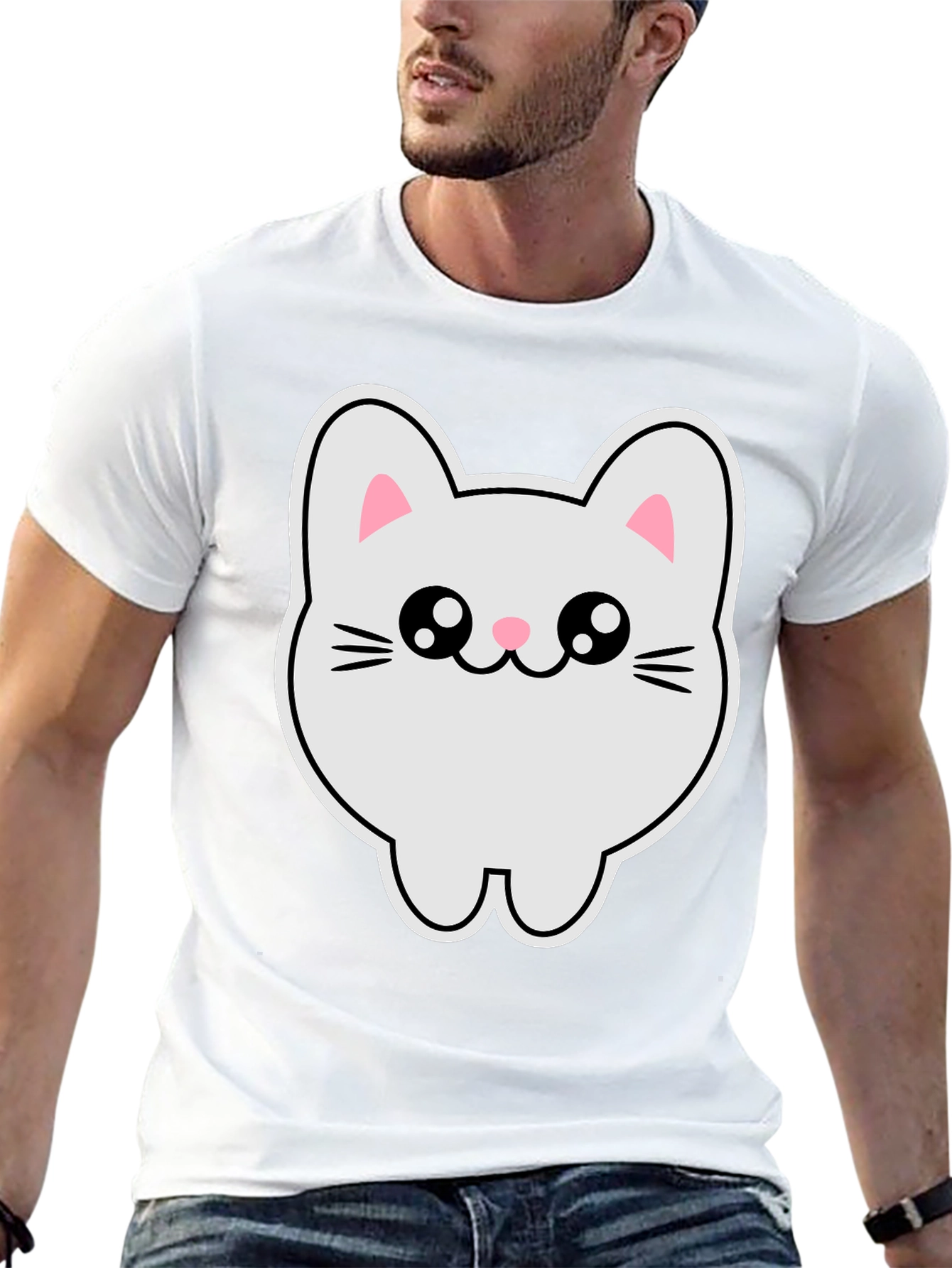 Cute Kawaii Cat T-Shirt - Black Cotton Tee