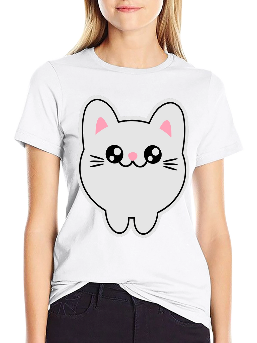 Cute Kawaii Cat T-Shirt - Black Cotton Tee