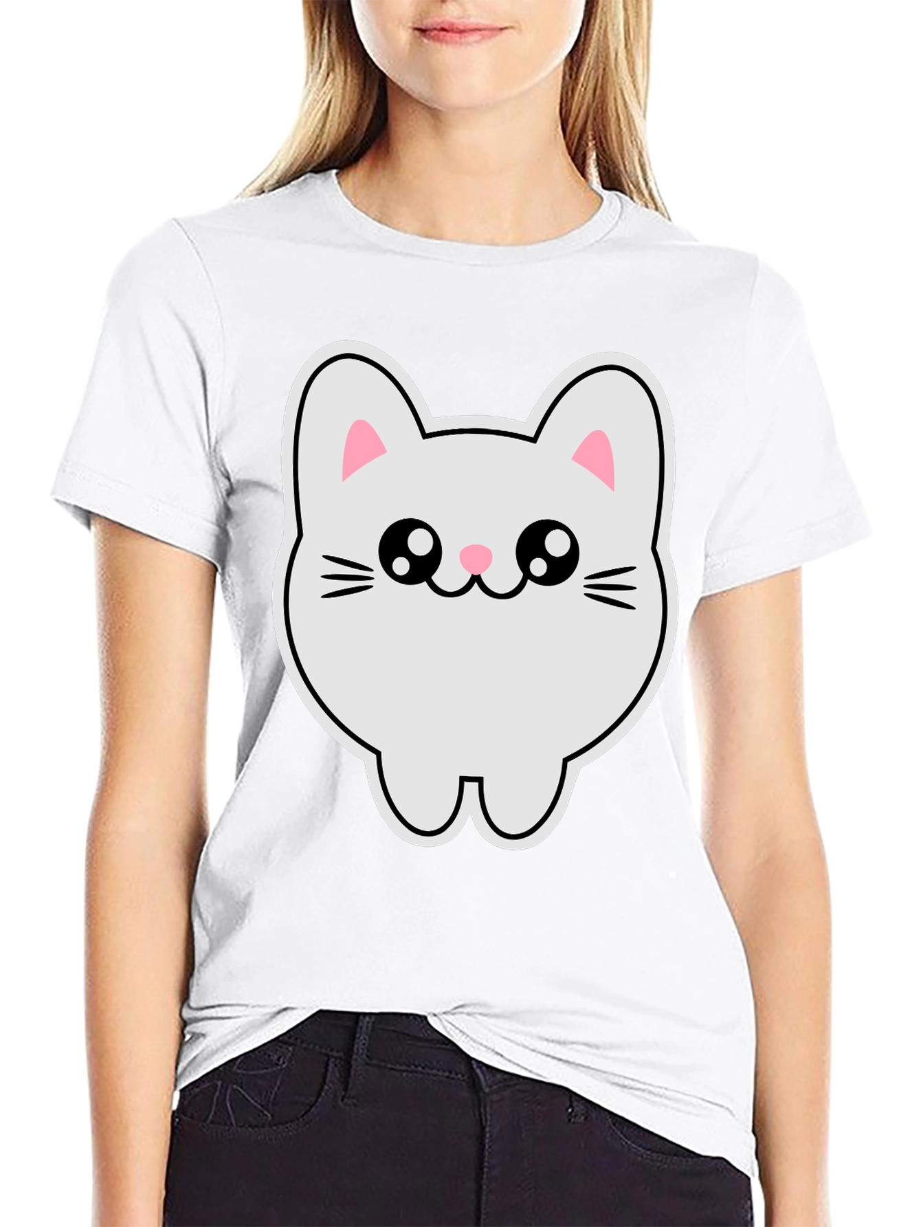 Cute Kawaii Cat T-Shirt - Black Cotton Tee