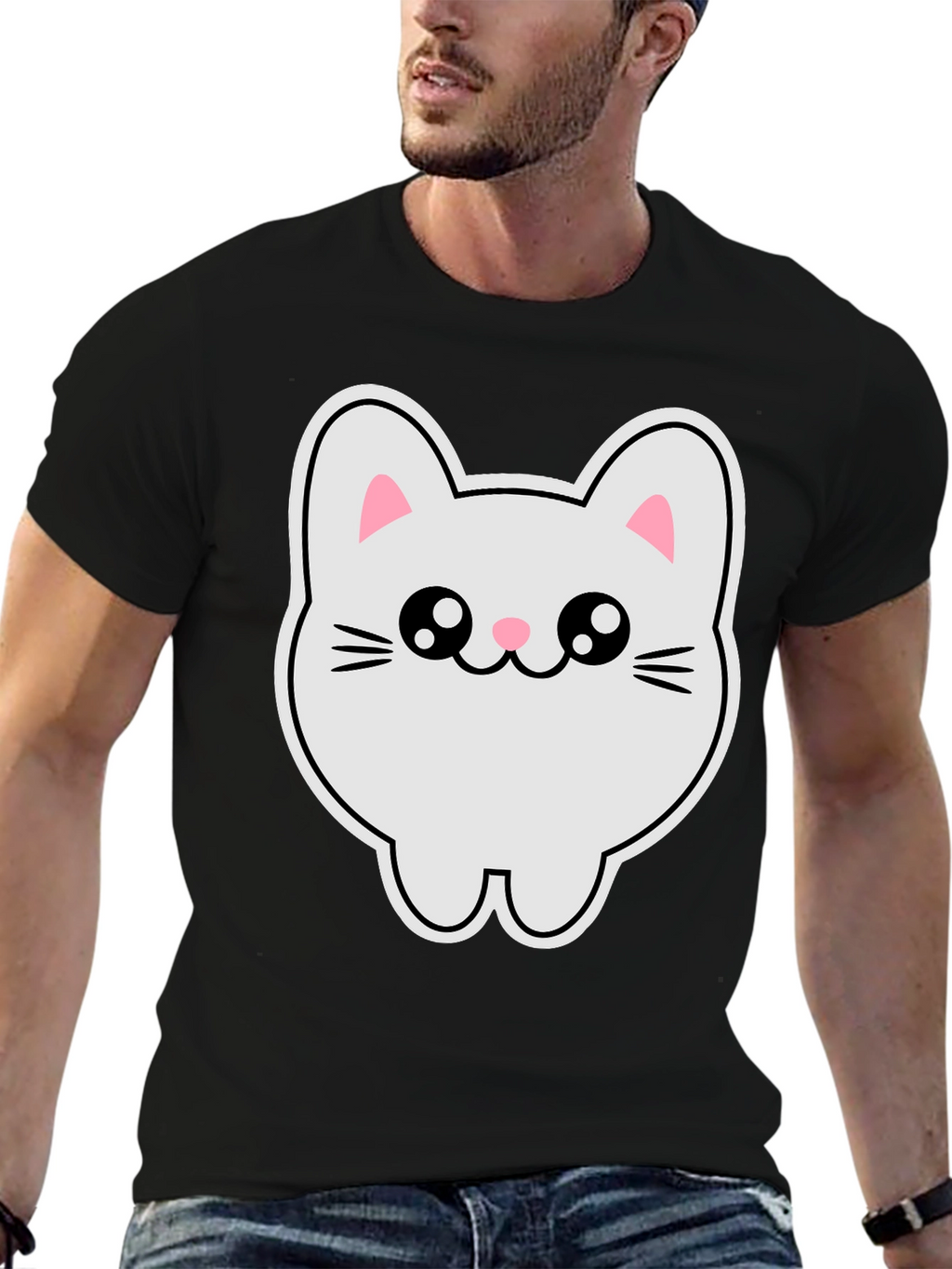 Cute Kawaii Cat T-Shirt - Black Cotton Tee