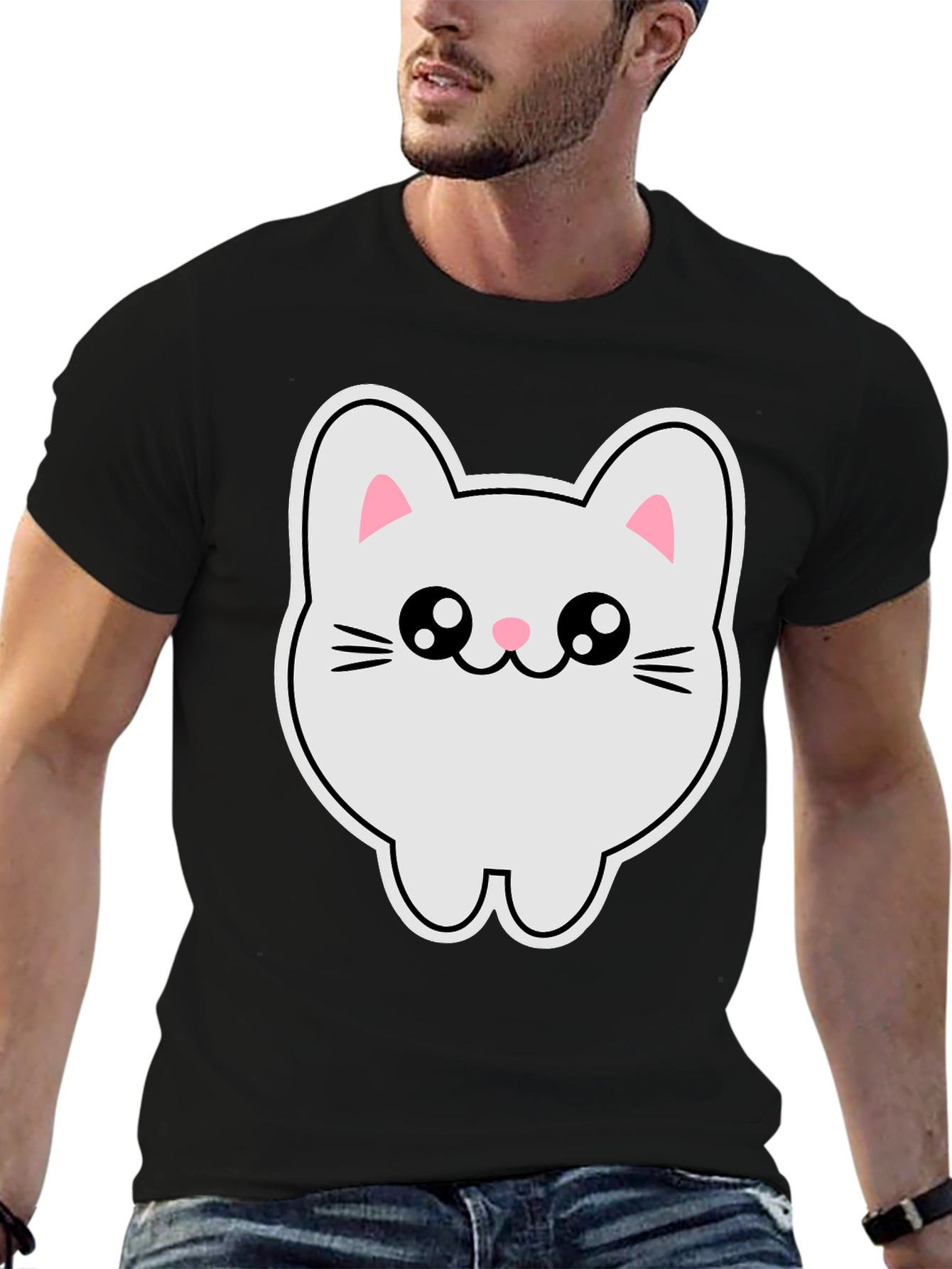 Cute Kawaii Cat T-Shirt - Black Cotton Tee