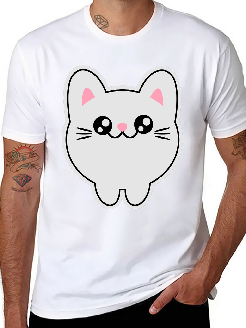 Cute Kawaii Cat T-Shirt - Black Cotton Tee