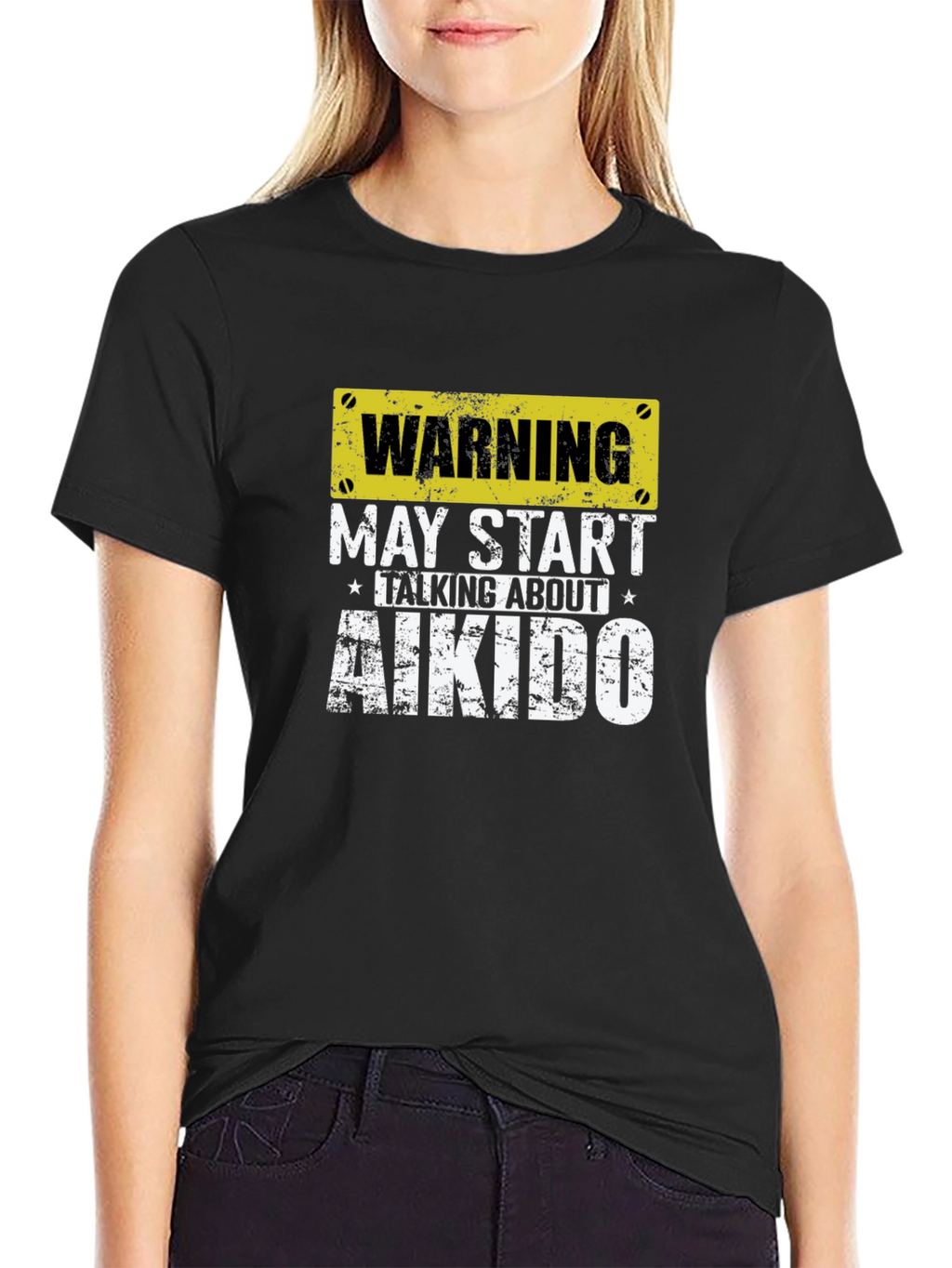 Warning May Start Talking About Aikido Black T-Shirt
