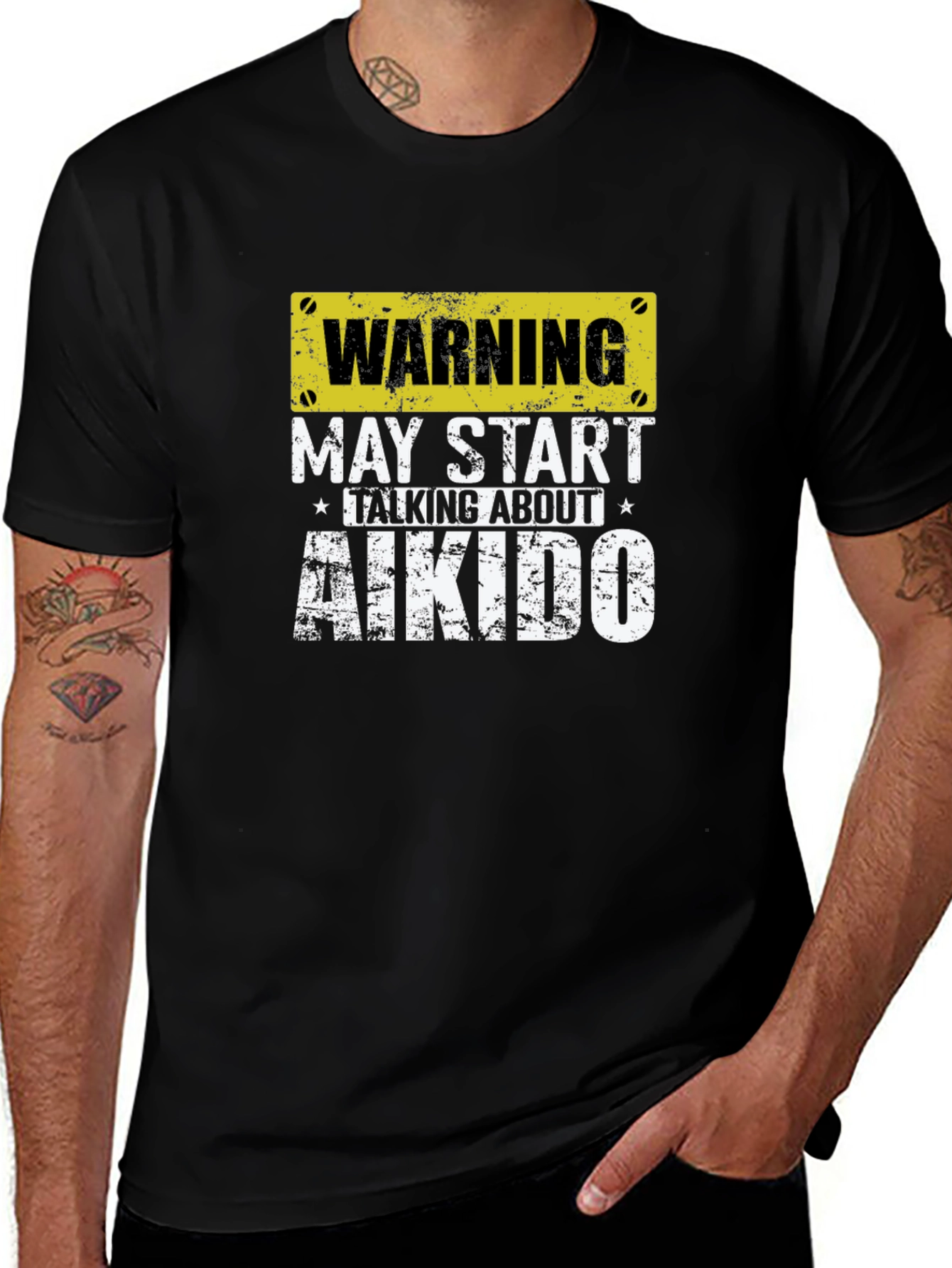 Warning May Start Talking About Aikido Black T-Shirt