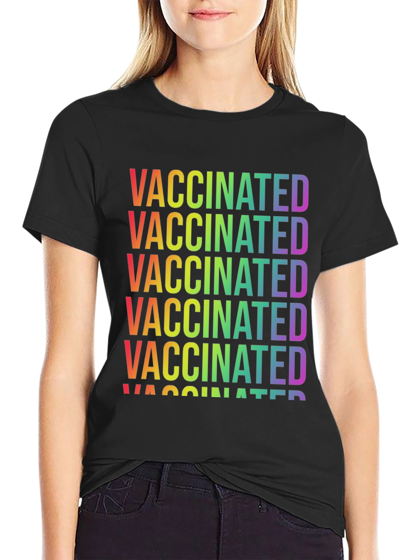 Vaccinated Rainbow Text Graphic Tee - Stylish & Comfortable