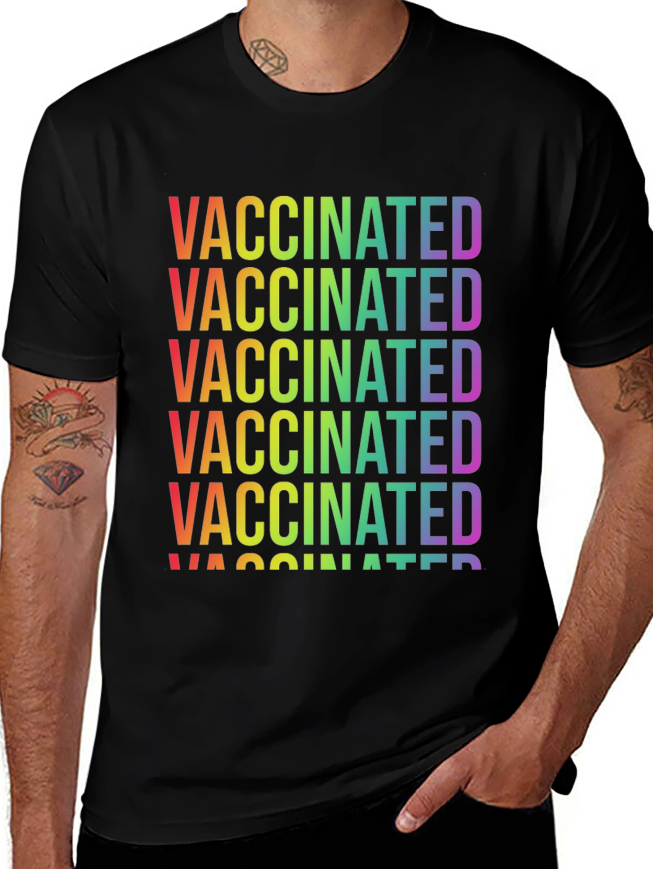 Vaccinated Rainbow Text Graphic Tee - Stylish & Comfortable