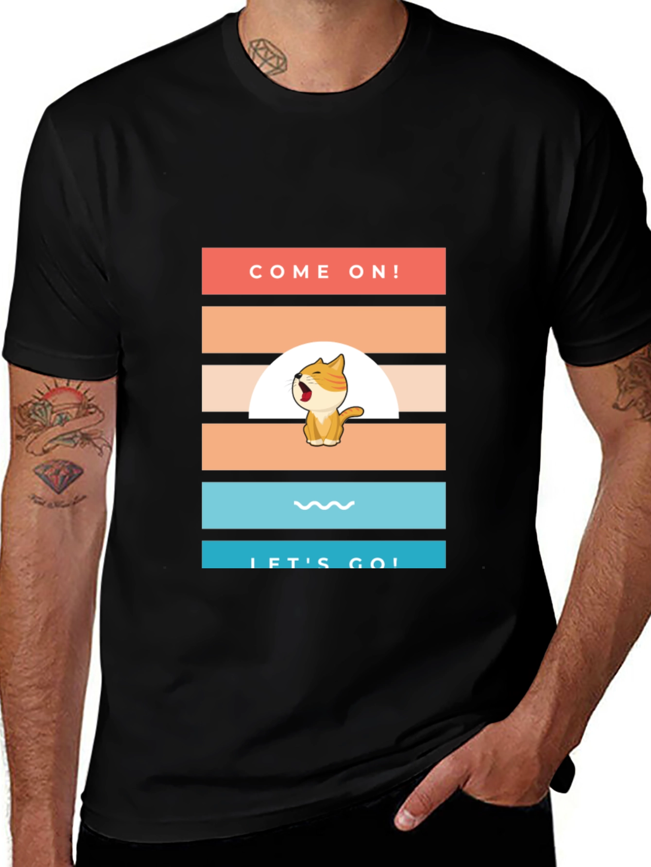 Come On! Lets Go! Cartoon Cat T-Shirt